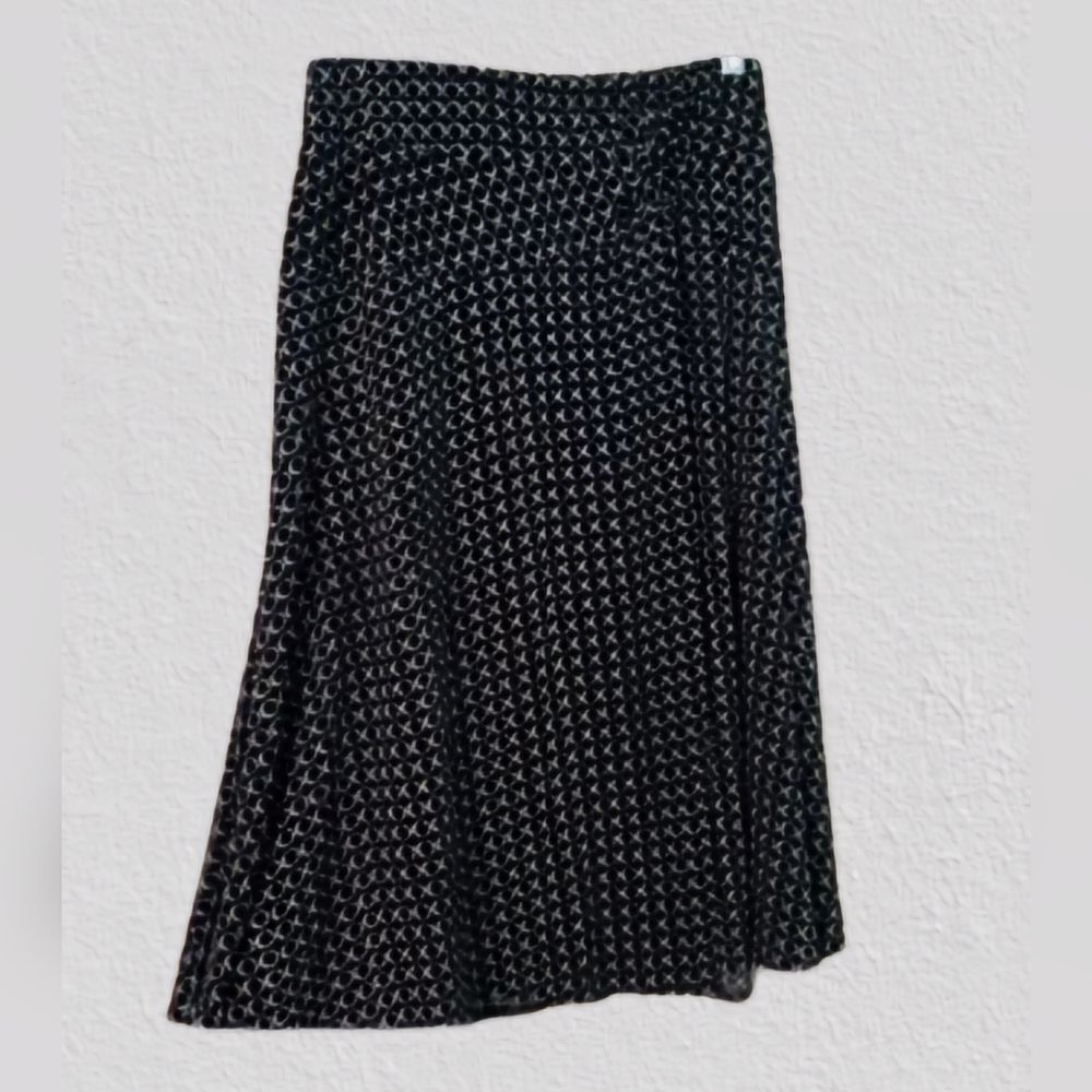 Carole Little elastic waist ruched midi stretch A-line skirt, size M